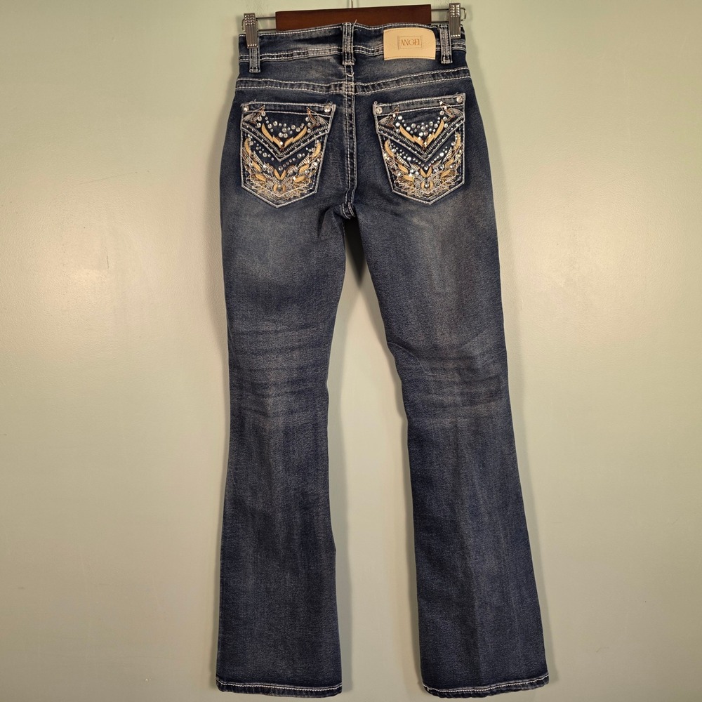 Angel Jeans Womens 3 Dark Wash Embroidered Rhinestone Bootcut Y2K Denim ANG64822